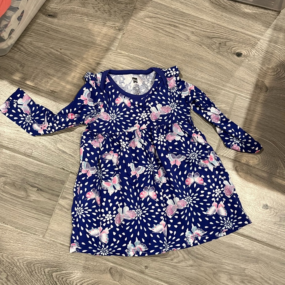 Butterfly Floral Long Sleeve Dress— 12-18m